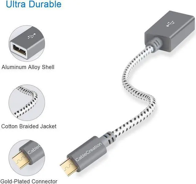 Alt view image 6 of 6 - CableCreation [2-Pack] Micro USB 2.0 OTG Cable Braided On The Go Adapter Micro USB Male to USB Female for Samsung or Other Smart Phones with OTG Function, 6 Inch/ Space Gray Aluminium