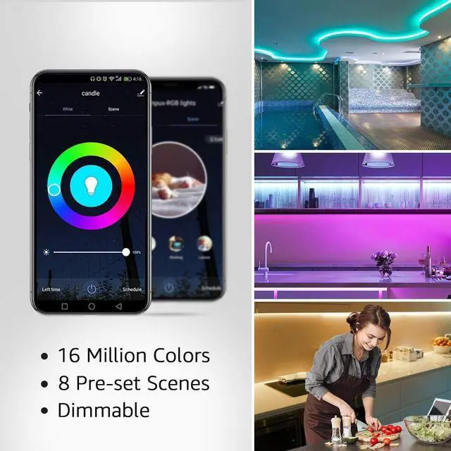 Alt view image 2 of 7 - LE Waterproof Smart LED Light Strip, Work with Alexa and Google Assistant Led Lights, Support Voice/APP/Remote/in-line 4 Control Ways, 5050 SMD LEDs Brightness Dimmable LED Lights Strip (32.8ft)