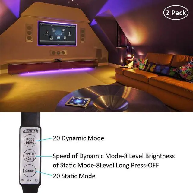 Alt view image 3 of 7 - Battery Operated LED Strip Lights RGB Battery Powered Led Strip Lights 3 Keys Controller 13.2FT/4M Color Changing Flexible Light for PC TV Mirror Kitchen Cabinet Shelves Room Decor 2Pcs