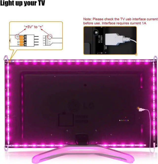 Alt view image 4 of 6 - Tv Led Backlight,Maylit Pre-Cut 14.3ft Led Strip Lights for 65-75in Tv,4Pcs USB Powered Tv Lights kit with Remote,RGB Bias Lighting for Room Decor