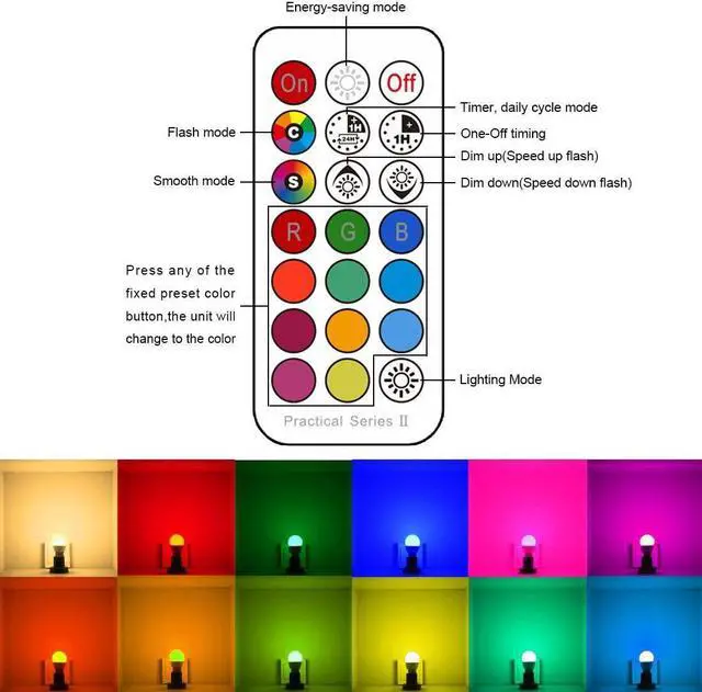 Alt view image 2 of 7 - RGB LED Light Bulb Color Changing Light Bulb 40W Equivalent 450LM 2700K Warm White 5W E26 Screw Base RGBW Flood Light Bulb- 12 Color Choices - Timing Infrared Remote Control (4 Pack)