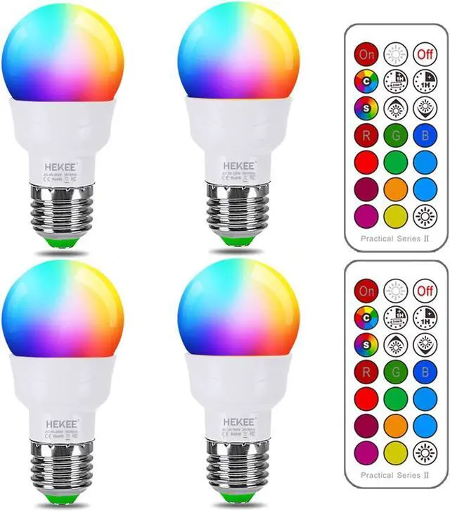 Main image of RGB LED Light Bulb Color Changing Light Bulb 40W Equivalent 450LM 2700K Warm White 5W E26 Screw Base RGBW Flood Light Bulb- 12 Color Choices - Timing Infrared Remote Control (4 Pack)
