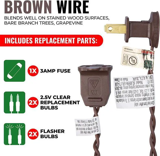 Alt view image 3 of 7 - 612 Vermont 100 Clear Mini Christmas String Lights on Brown Wire Cord, UL Approved for Indoor/Outdoor Use, 18 Foot of Lighted Length, 20 Foot of Total Length