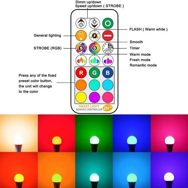 Alt view image 4 of 7 - Yangcsl LED Light Bulbs 85W Equivalent 1200lm RGB Color Changing Light Bulb 6 Moods - Memory - Sync - Dimmable A19 E26 Screw Base Timing Remote Control Included (Pack of 4)