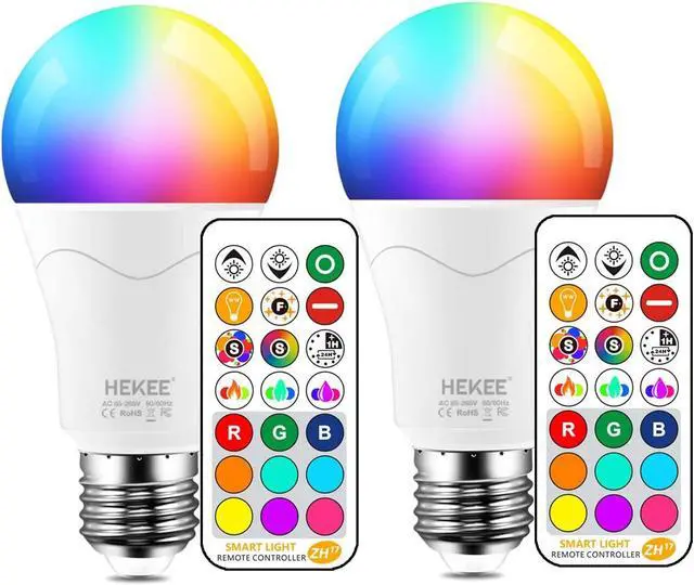 Main image of LED Light Bulb 85W Equivalent Color Changing Light Bulbs with Remote Control RGB 6 Modes Timing Sync Dimmable E26 Screw Base (2 Pack)