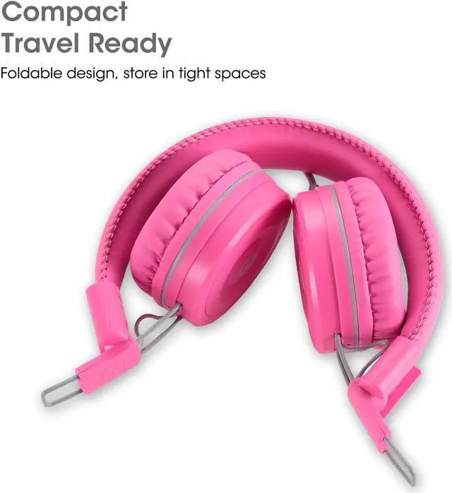 Alt view image 4 of 5 - noot products K22 Kids Headphones Wired 3.5mm Jack, Foldable, Flamingo Pink | Stereo Tangle-Free 5ft Long cord, Plug-in, On-Ear Headset for Children, Boys, Girls, iPad, School, Kindle, Travel, Plane