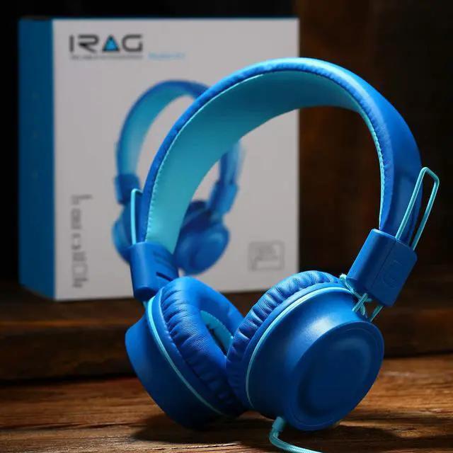 Alt view image 2 of 6 - iRAG J01 Kids Headphones Wired On-Ear Foldable 3.5mm Jack Cord, Ocean Blue | Stereo, Tangle-Free 5ft Cord For iPad, Kindle Fire, Laptop, Tablet, Toddlers, Boys, Girls, School, Travel, Airplane