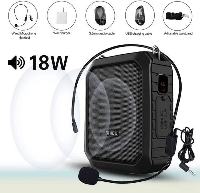 Alt view image 5 of 7 - Voice Amplifier with Wired Headset Mic 18W Portable Bluetooth Speaker Megaphone Waterproof IPX5 Loudspeaker Voice Recording Power Bank for Outdoor Activities Parties Teaching Meeting Training etc