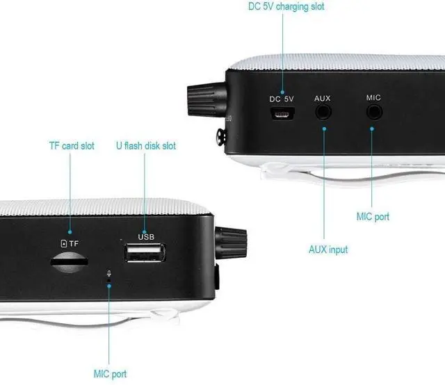 Alt view image 3 of 7 - Voice Amplifier Personal PA System18W with Wired Microphone Headset Portable Loud Speakers Support Recording Funtion Rechargeable Power Bankfor OutdoorsTeachersShowerBeachTour Guide(M500)