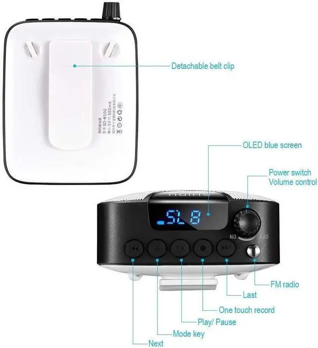 Alt view image 4 of 7 - Voice Amplifier Personal PA System18W with Wired Microphone Headset Portable Loud Speakers Support Recording Funtion Rechargeable Power Bankfor OutdoorsTeachersShowerBeachTour Guide(M500)