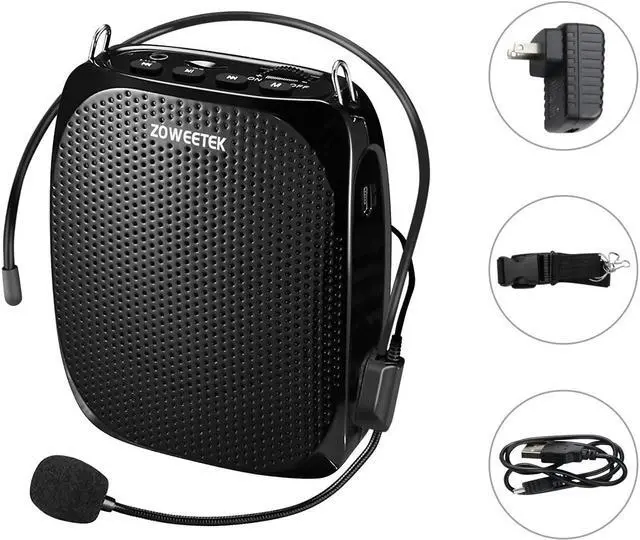 Main image of Zoweetek Portable Rechargeable Mini Voice Amplifier with Wired Microphone Headset and Waistband Supports MP3 Format Audio for Teachers Singing Coaches Training Presentation Tour Guide