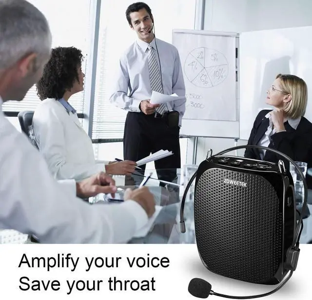 Alt view image 2 of 7 - Zoweetek Portable Rechargeable Mini Voice Amplifier with Wired Microphone Headset and Waistband Supports MP3 Format Audio for Teachers Singing Coaches Training Presentation Tour Guide