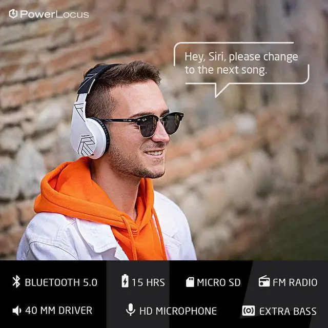 Alt view image 3 of 7 - PowerLocus Bluetooth Over-Ear Headphones, Wireless Stereo Foldable Headphones Wireless and Wired Headsets with Built-in Mic, Micro SD/TF, FM for iPhone/Samsung/iPad/PC (Black/White)