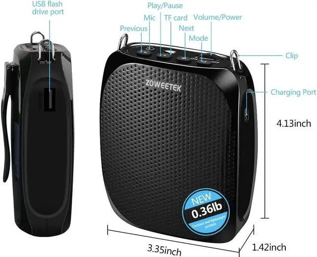 Alt view image 7 of 7 - Zoweetek Portable Rechargeable Mini Voice Amplifier with Wired Microphone Headset and Waistband Supports MP3 Format Audio for Teachers Singing Coaches Training Presentation Tour Guide