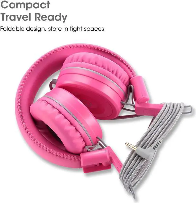 Alt view image 3 of 5 - noot products K22 Kids Headphones Wired 3.5mm Jack, Foldable, Flamingo Pink | Stereo Tangle-Free 5ft Long cord, Plug-in, On-Ear Headset for Children, Boys, Girls, iPad, School, Kindle, Travel, Plane