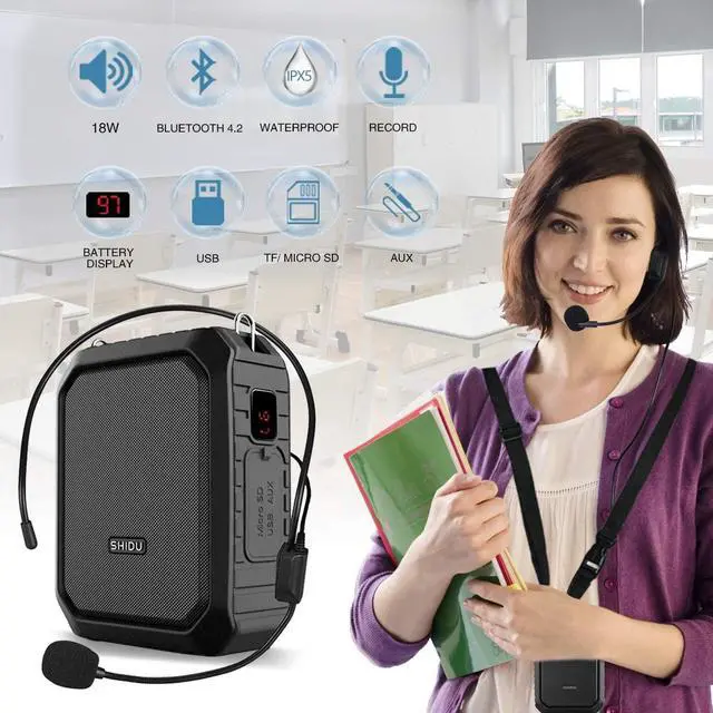Alt view image 4 of 7 - Voice Amplifier with Wired Headset Mic 18W Portable Bluetooth Speaker Megaphone Waterproof IPX5 Loudspeaker Voice Recording Power Bank for Outdoor Activities Parties Teaching Meeting Training etc