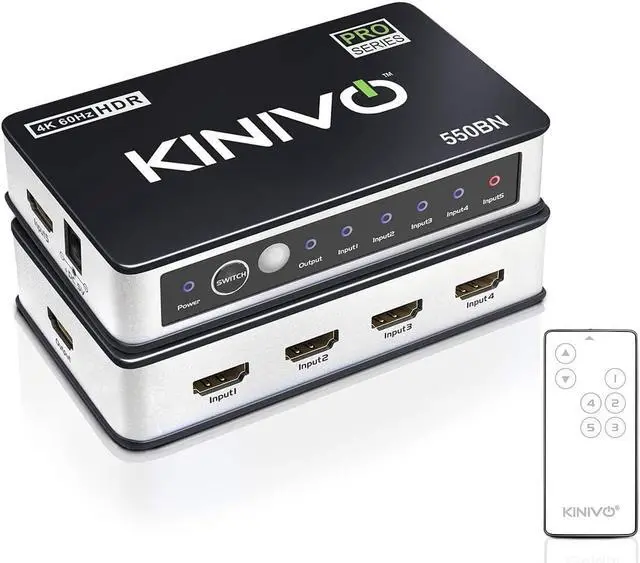 Alt view image 6 of 7 - Kinivo 550BN 4K HDMI Switch with IR Wireless Remote (5 Port 4K 60Hz HDR HDMI 2.0 High Speed-18Gbps Auto-Switching)