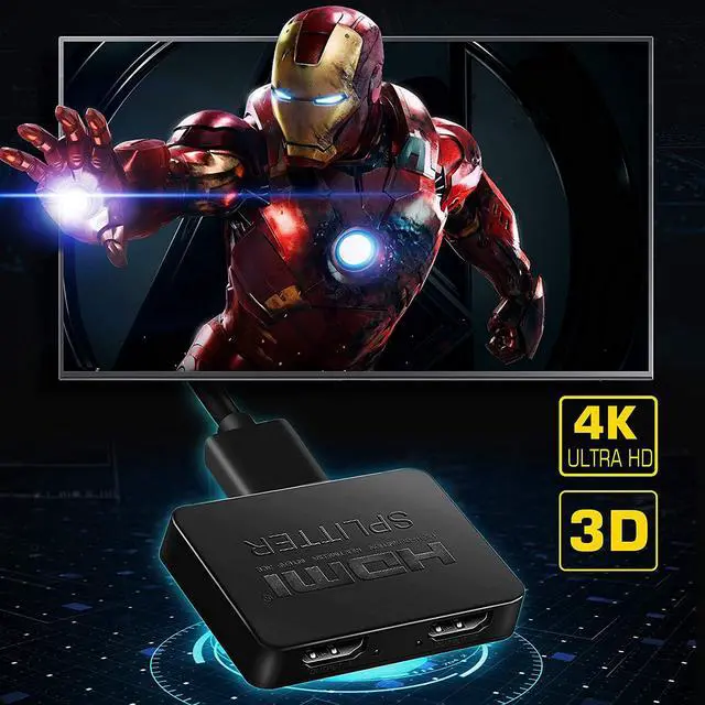 Alt view image 7 of 7 - HDMI Splitter 1 in 2 Out [with 4 Feet HDMI Cable] Mirror Only Not for Extend Mode 4K 1x2 HDMI Splitter 1 to 2 for 3D 1080P@60Hz Copy 1 Source to 2 HDMI Displays at The Same Time