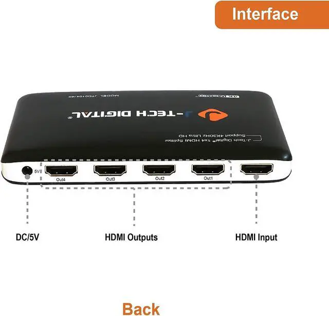 Alt view image 10 of 12 - J-Tech Digital JTD0104/4K Most Advanced 4 Ports HDMI 1X4 Powered Splitter Support Ultra HD 4K 3840 A 2160 Resolution and 3D
