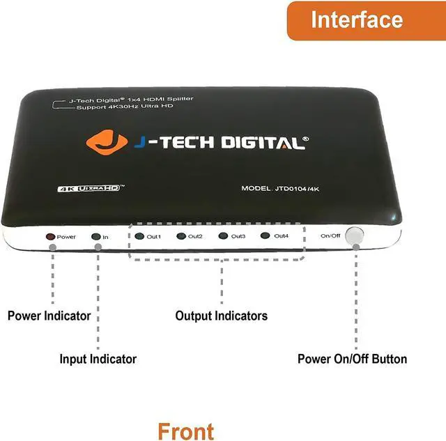 Alt view image 9 of 12 - J-Tech Digital JTD0104/4K Most Advanced 4 Ports HDMI 1X4 Powered Splitter Support Ultra HD 4K 3840 A 2160 Resolution and 3D