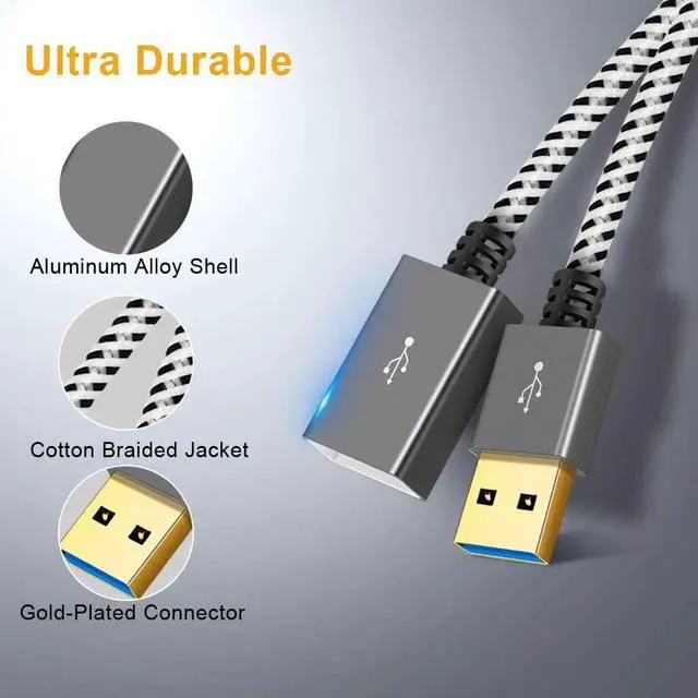 Alt view image 4 of 7 - CableCreation [2-Pack] Short (3.3ft) USB3.0 Extension Cable, USB 3.0 A Male to Female Extender for Oculus VR, Playstation, Xbox, Keyboard, Printer, Scanner Space Gray Aluminum