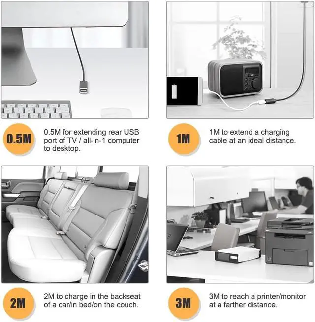 Alt view image 5 of 7 - CableCreation 10FT USB 2.0 Extension Cable, USB A Male to Female Extension Lead for Gamepad, Flash Drive, Mouse, Keyboard, Printer, Scanner, Card Reader, 3 Meters, Black