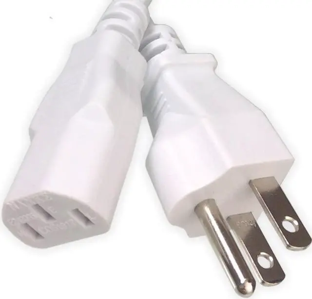 Main image of 15Ft Extra Long White AC Power Cord Cable Pure Copper Wire Core in Retail Pack for Computer Plasma TV Printer Monitor AC Adapter