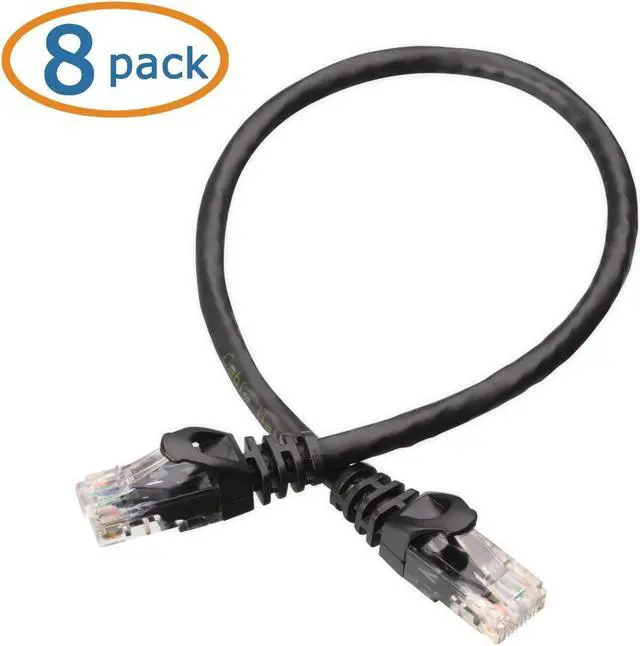 Alt view image 2 of 2 - 8-Pack Snagless Short Cat5e Ethernet Cable 1 ft (Cat5e Cable Cat 5e Cable) in Black