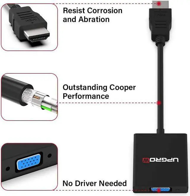 Alt view image 5 of 7 - UPGROW HDMI to VGA Adapter HDMI Male to VGA Female Converter Support Computer Desktop Laptop PC Monitor Projector HDTV Chromebook Xbox and More Model Number: UPGROWHMVF01