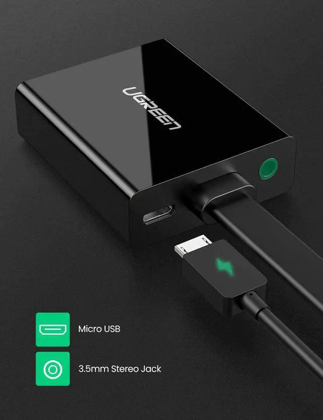 Alt view image 7 of 7 - UGREEN Active HDMI to VGA Adapter with 3.5mm Audio Jack HDMI Male to VGA Female up to 1080P for PC Laptop Ultrabook Raspberry Pi Chromebook Black