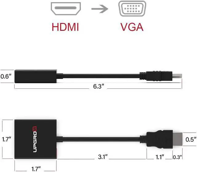 Alt view image 7 of 7 - UPGROW HDMI to VGA Adapter HDMI Male to VGA Female Converter Support Computer Desktop Laptop PC Monitor Projector HDTV Chromebook Xbox and More Model Number: UPGROWHMVF01