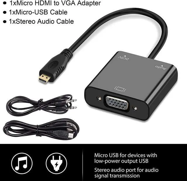 Alt view image 7 of 7 - avedio links Micro HDMI to VGA Adapter Active Micro HDMI to VGA Video Converter with 3.5mm Stereo Audio Micro HDMI to VGA Cable (Male to Female) Compatible with Laptop Projector HDTV Chromebook