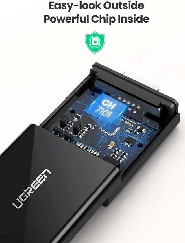 Alt view image 6 of 7 - UGREEN Active HDMI to VGA Adapter with 3.5mm Audio Jack HDMI Male to VGA Female up to 1080P for PC Laptop Ultrabook Raspberry Pi Chromebook Black