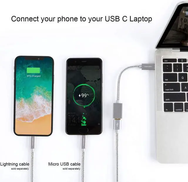 Alt view image 6 of 7 - [2-Pack] USB3.1 USB Female to USB C Adapter 0.5 FT CableCreation USB C to USB A Female Adapter Cable Braided OTG 5Gbps Data Female USB A to C Male for MacBook Pro Air S21 S20 etc, 0.15m Space Gray