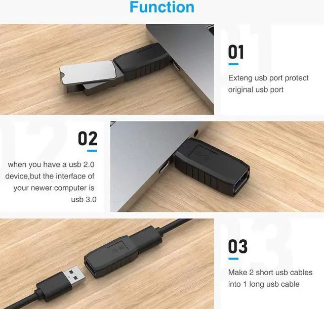 Alt view image 2 of 7 - USB Coupler Male to Female 4Packs USB 3.0 Type A Adapter Superspeed 5Gbps USB Port Extension Connector Bridge Compatible with Laptop Computer Hard Drive Printer Camera