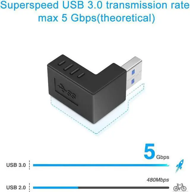 Alt view image 4 of 7 - 90 Degree USB 3.0 Adapter 6 Pack - Right Angle Male to Female Up/Down/Left/Right Connector - L Shaped Extension for PC Laptop Charger and More