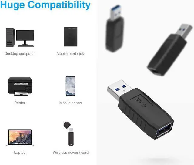Alt view image 5 of 7 - USB Coupler Male to Female 4Packs USB 3.0 Type A Adapter Superspeed 5Gbps USB Port Extension Connector Bridge Compatible with Laptop Computer Hard Drive Printer Camera