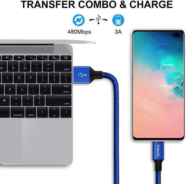 Alt view image 3 of 7 - USB to USB C Cable 3ft 2-Pack USB A to Type C Charger Cord Fast Charging for  Galaxy A15 A25 A35 A55 A54 S24 S23 S22 S21 S20 S10 S10E Note 20 10 Moto G for iPhone 16 15 Blue