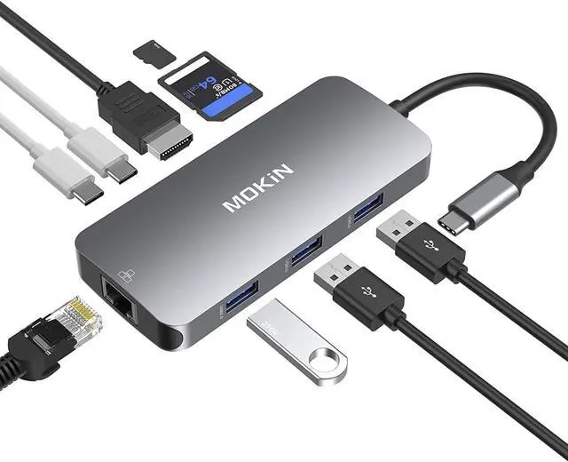 Main image of USB C Adapters for MacBook Pro/Air,Mac Dongle with 3 USB Port,USB C to HDMI, USB C to RJ45 Ethernet,MOKiN 9 in 1 USB C to HDMI Adapter,100W Pd Charging(White and grey random delivery)
