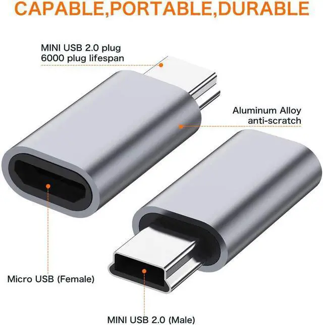 Alt view image 2 of 5 - Micro USB to Mini USB 2.0 Adapter (2-Pack)Micro USB Female to Mini USB 2.0 Male Convert Connector Support Charge & Data Sync Compatible PS3 Controller MP3 Player Dash Cam Digital Camera Hero 3+