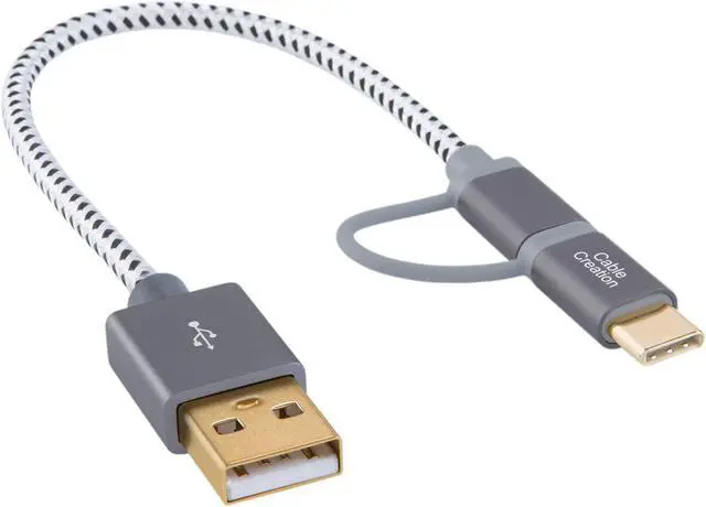 Alt view image 3 of 7 - 2 in 1 USB C Cable, CableCreation 0.8ft Micro USB + USB C to USB A Fast Charge Cord Braided, Compatible with Sumsang Note 8, Pixel XL, Android & USB-C Devices, 0.25 M/Space Gray Aluminum Case