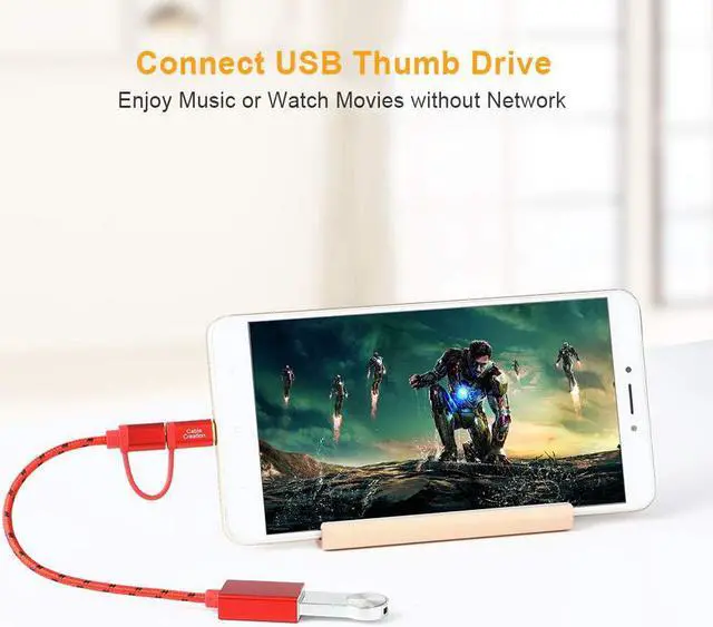 Alt view image 6 of 7 - CableCreation Micro USB & Type C to USB 2.0 Female Adapter Cable, 0.6ft Short OTG (on-the-go) Cable Compatible with Pixel 3XL 2XL, Galaxy S20/S10/S9/S8, Android and Type C devices, 0.18M /Red Aluminum