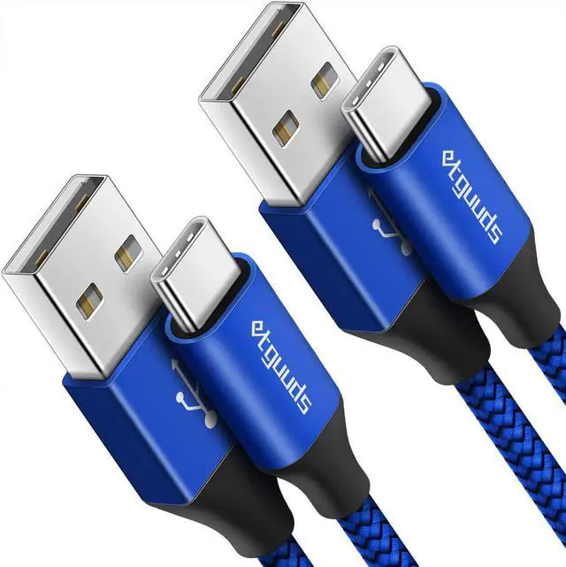 Main image of USB to USB C Cable 3ft 2-Pack USB A to Type C Charger Cord Fast Charging for  Galaxy A15 A25 A35 A55 A54 S24 S23 S22 S21 S20 S10 S10E Note 20 10 Moto G for iPhone 16 15 Blue