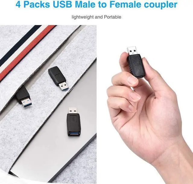 Alt view image 6 of 7 - USB Coupler Male to Female 4Packs USB 3.0 Type A Adapter Superspeed 5Gbps USB Port Extension Connector Bridge Compatible with Laptop Computer Hard Drive Printer Camera