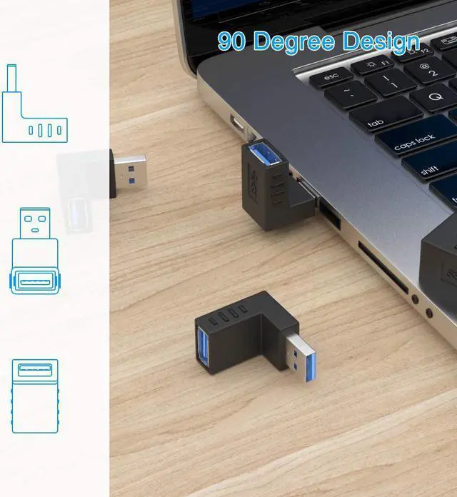 Alt view image 5 of 7 - 90 Degree USB 3.0 Adapter 6 Pack - Right Angle Male to Female Up/Down/Left/Right Connector - L Shaped Extension for PC Laptop Charger and More