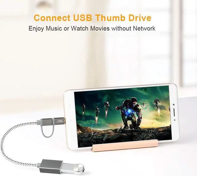 Alt view image 6 of 7 - CableCreation Micro USB + USB C to USB 2.0 Female Adapter Cable, 0.6ft Short USB C and Micro USB OTG Cable, Compatible with Pixel 3 XL 2 XL, Galaxy S20/S10/S10+/S9/S9+, 0.18M / Space Gray