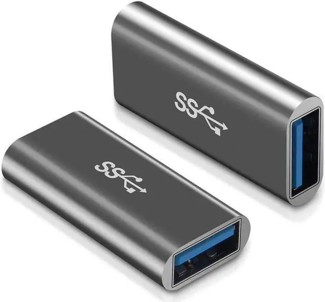 Alt view image 2 of 6 - [2-Pack] Aluminum Type A Female to Female -Connector Converter USB 3.0 Coupler Adapter (Grey)