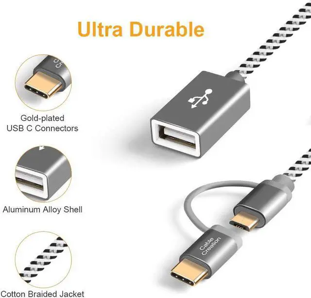 Alt view image 3 of 7 - CableCreation Micro USB + USB C to USB 2.0 Female Adapter Cable, 0.6ft Short USB C and Micro USB OTG Cable, Compatible with Pixel 3 XL 2 XL, Galaxy S20/S10/S10+/S9/S9+, 0.18M / Space Gray