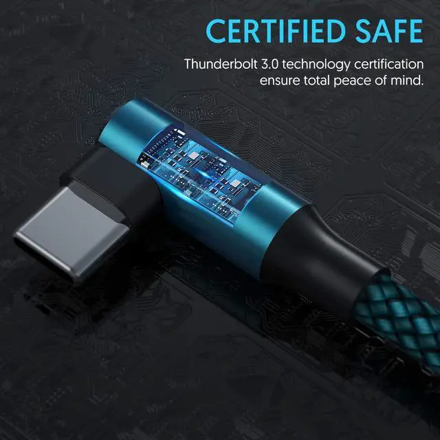 Alt view image 5 of 7 - geekboy Type C Cable 90 Degrees Right Angle [3-Pack 10ft] Nylon Braided USB A to USB C Fast Charger Cord for Samsung S21 S20 S10 S10e S9 S8 Plus,Note 10 9 8, LG V30 V20-3 Pack, Cyan