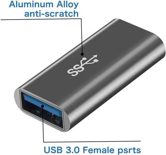 Alt view image 3 of 6 - [2-Pack] Aluminum Type A Female to Female -Connector Converter USB 3.0 Coupler Adapter (Grey)